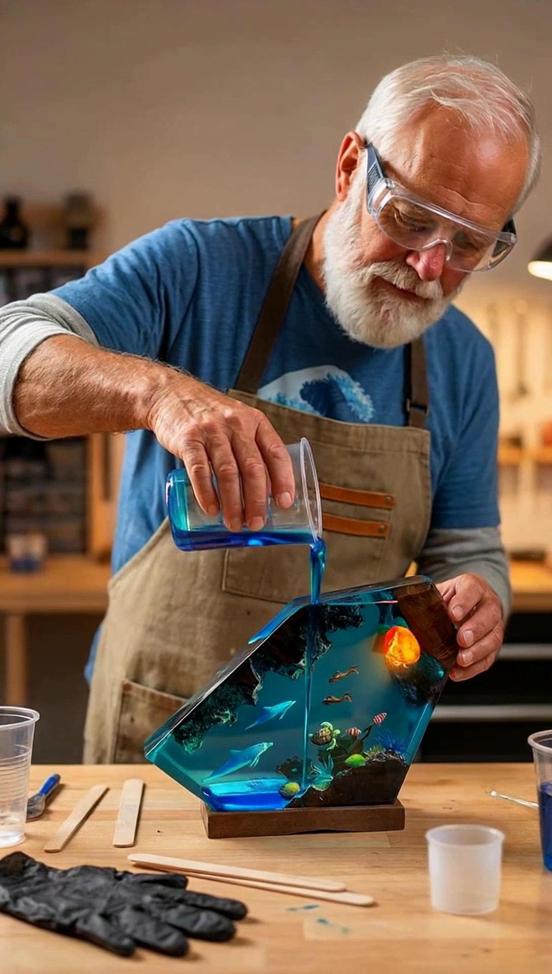 Pouring the resin